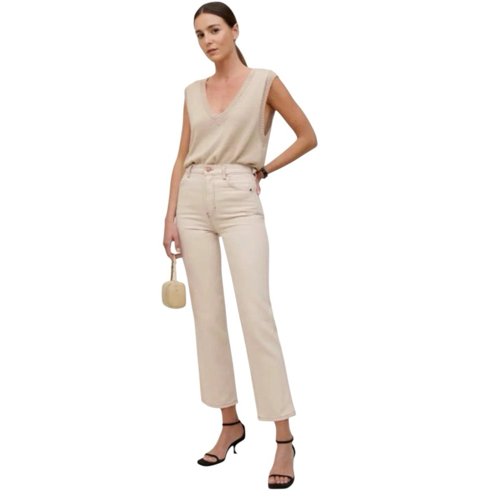 Reformation Cowboy High Rise Straight Leg Jeans Cream Ivory Sz 27